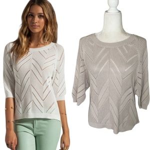 Trina Turk Beige Pointelle Knit Chevron Sweater - S